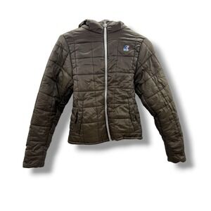 K-Way Puffer Jacket Youth 10Y Olive Green Jacques Thermo Light Hooded Quilted